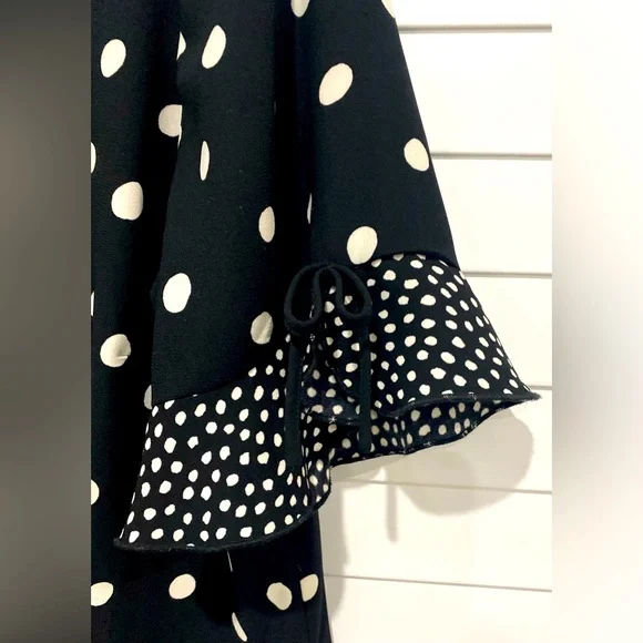 Talbots Black White Polka Dot Ruffled Plus Size Short Sleeved Midi Dress 16 - Picture 2 of 10
